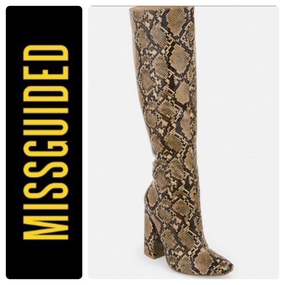 Missguided Snakeskin/Reptile print knee high boots - UK 6/EU 39/US 8